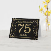 Carte 75e anniversaire Parties scintillant Noir et Or Ca (Fleur jaune)