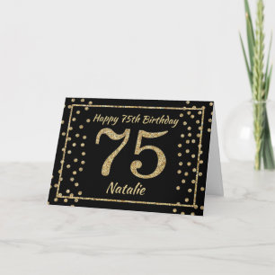 Carte 75e anniversaire Parties scintillant Noir et Or Ca