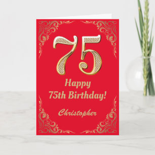 Carte 75e anniversaire Parties scintillant rouge et or