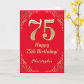 Carte 75e anniversaire Parties scintillant rouge et or (Fleur jaune)