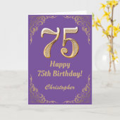 Carte 75e anniversaire Parties scintillant violet et or (Fleur jaune)