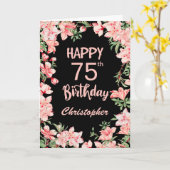 Carte 75e anniversaire Peach rose aquarelle Floral Noir (Fleur jaune)