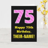 Carte 75e anniversaire : Pink Stripes and Hearts "75" + (Fleur jaune)
