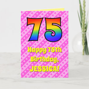 Carte 75e anniversaire : Pink Stripes & Hearts, Arc en c