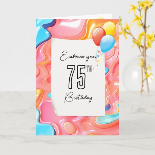 Carte 75e anniversaire Psychedelic 3D Abstrait (Fleur jaune)