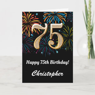Carte 75e anniversaire Rainbow Fireworks noir et or