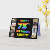 Carte 75e anniversaire : Rainbow Text, Custom Photos & N (Fleur jaune)