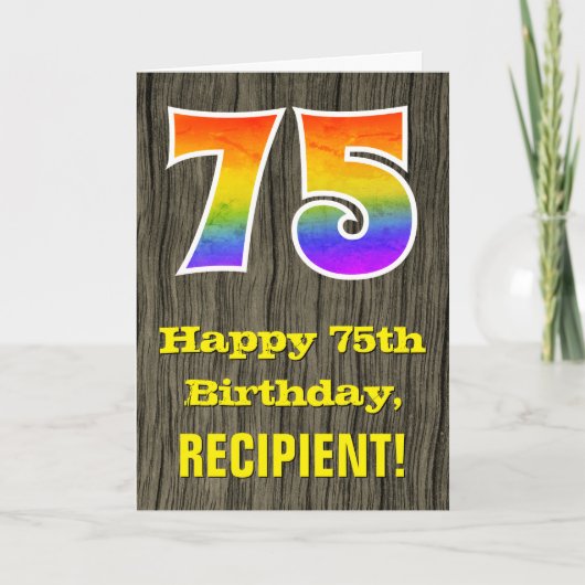 Carte 75e anniversaire : Rustic Faux Wood Look, Rainbow (Devant)