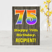 Carte 75e anniversaire : Rustic Faux Wood Look, Rainbow (Fleur jaune)