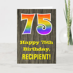 Carte 75e anniversaire : Rustic Faux Wood Look, Rainbow 
