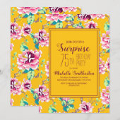 Carte 75e fête d'anniversaire surprise Fleurs roses jaun (Devant / Derrière)