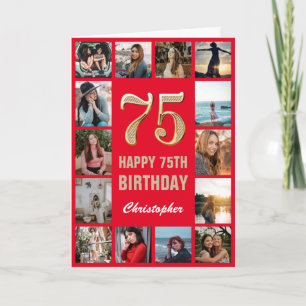 Carte 75e Joyeux Anniversaire Collage photo rouge et or