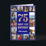 Carte 75e Joyeux Anniversaire Marine Bleu & Gold Photo C<br><div class="desc">75e Joyeux Anniversaire Marine Blue and Gold Photo Collage Carte Anniversaire. Pour plus de personnalisation,  cliquez sur le bouton "Customiser" et utilisez notre outil de conception pour modifier ce modèle.</div>