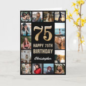Carte 75e Joyeux Anniversaire noir et or Collage photo (Fleur jaune)