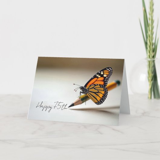 Carte 75th Birthday Monarch Butterfly On a Pencil (Devant)