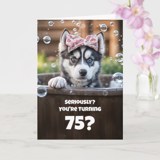 Carte 75th Funny Husky Dog Bath Cute Birthday (Orchidée)