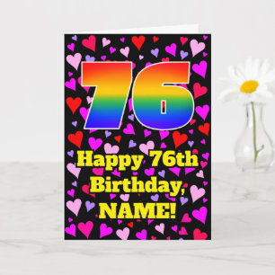 Carte 76e anniversaire : Amour Hearts Motif, Arc en ciel
