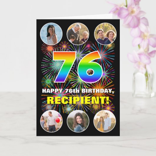 Carte 76e anniversaire : Arc en ciel amusant #, Nom pers (Orchidée)
