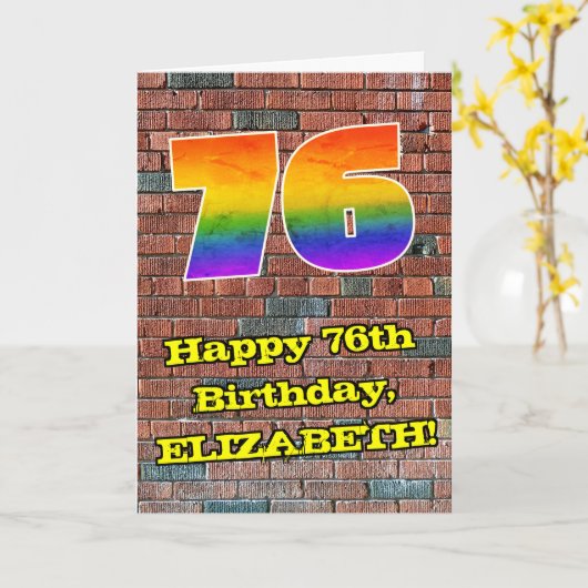 Carte 76e anniversaire : Arc en ciel inspiré par les gra (Fleur jaune)
