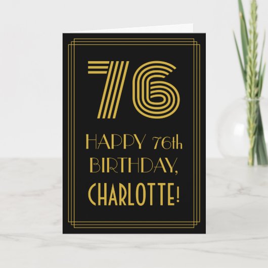Carte 76e anniversaire : Art Déco Inspiré Look "76" & No (Devant)