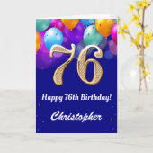 Carte 76e anniversaire Ballons bleu et or couleur marine (Fleur jaune)