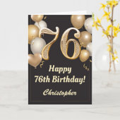 Carte 76e anniversaire Ballons Noir et Or Confetti (Fleur jaune)