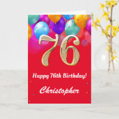 Carte 76e anniversaire Ballons rouges et dorés (Fleur jaune)