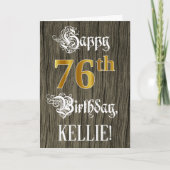 Carte 76e anniversaire : Faux Gold Look + Faux Wood Moti (Devant)