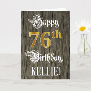 Carte 76e anniversaire : Faux Gold Look + Faux Wood Moti