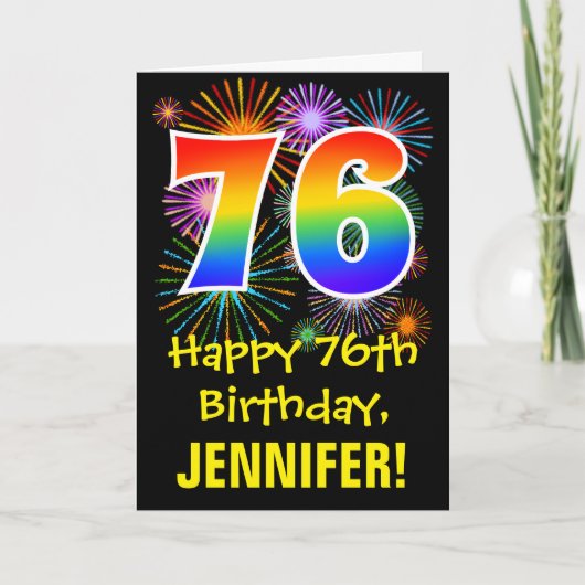 Carte 76e anniversaire : Fun Fireworks Motif + Rainbow 7 (Devant)