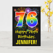 Carte 76e anniversaire : Fun Fireworks Motif + Rainbow 7 (Fleur jaune)