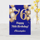 Carte 76e anniversaire Marine Bleu et Ballons d'or Confe (Fleur jaune)