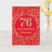 Carte 76e anniversaire Motif Floral rouge et or (Fleur jaune)