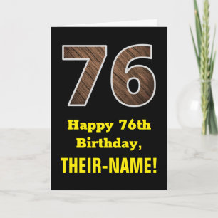 Carte 76e anniversaire : Nom, Motif Faux Wood Grain "76"
