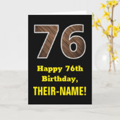 Carte 76e anniversaire : Nom, Motif Faux Wood Grain "76" (Fleur jaune)