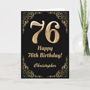 Carte 76e anniversaire Parties scintillant noir et or