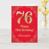 Carte 76e anniversaire Parties scintillant rouge et or (Fleur jaune)