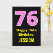 Carte 76e anniversaire : Pink Stripes and Hearts "76" + (Fleur jaune)