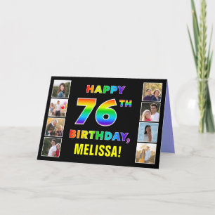 Carte 76e anniversaire : Rainbow Text, Custom Photos & N