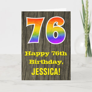 Carte 76e anniversaire : Rustic Faux Wood Look, Rainbow 