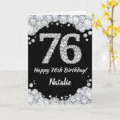 Carte 76e Birthday Black and Silver Glitter (Fleur jaune)