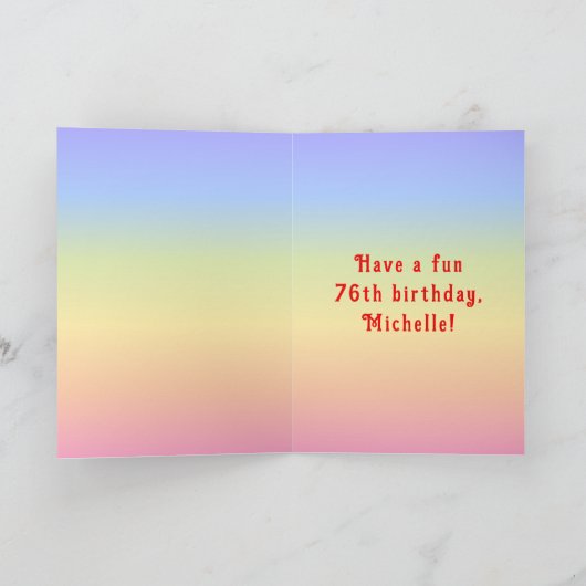 Carte 76e Birthday — Fun Cake & Candles, w/ Custom Name (Intérieur)