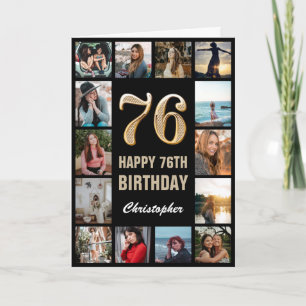 Carte 76e Joyeux Anniversaire noir et or Collage photo