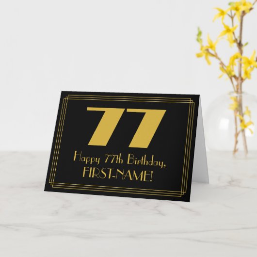 Carte 77e anniversaire : Art Déco Inspiré Look "77" & No (Fleur jaune)