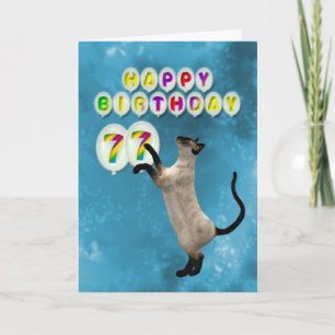 Carte 77e anniversaire avec chats siamois