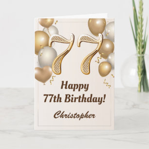 Carte 77e anniversaire Ballons d'or et Confetti Annivers