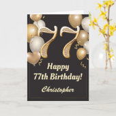 Carte 77e anniversaire Ballons Noir et Or Confetti (Fleur jaune)
