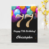 Carte 77e anniversaire Ballons noirs et dorés (Fleur jaune)