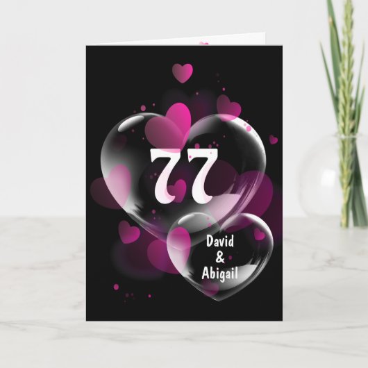 Carte 77e anniversaire Bulles cardiaques sur noir (Devant)