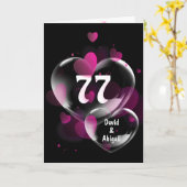 Carte 77e anniversaire Bulles cardiaques sur noir (Fleur jaune)